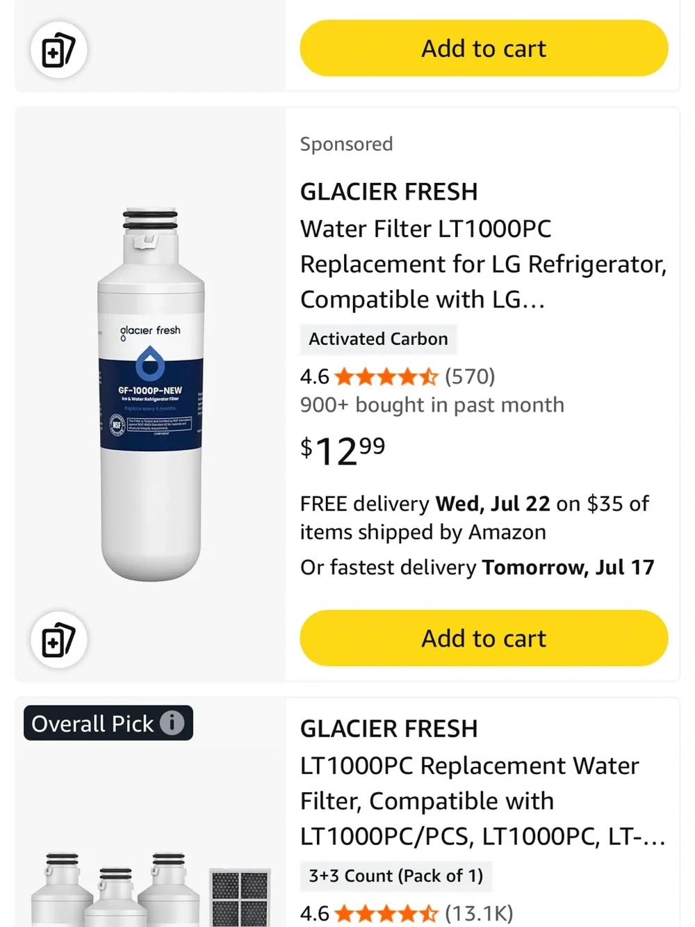 Glacier Fresh GF-1000P Replacement Refrigerator Water Filter - White (2 Pack)